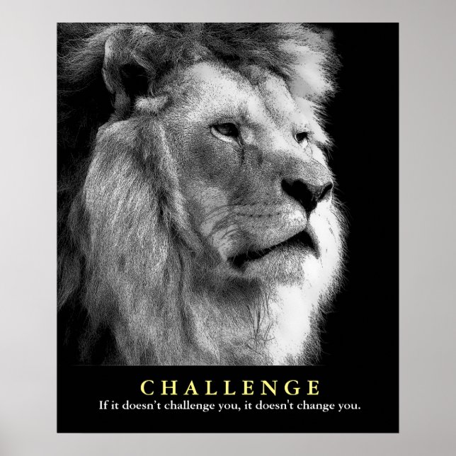 Poster Défi de motivation du lion blanc noir (Devant)