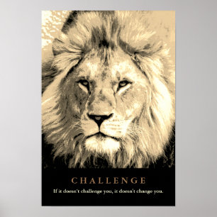 Poster Défi de motivation vintage du lion de Sepia