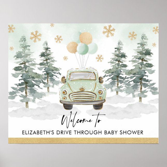 Poster Défilé chic de baby shower en voiture à travers le (Devant)