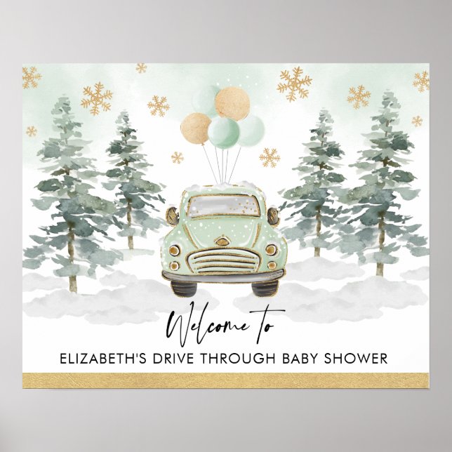 Poster Défilé chic de douche pour bébé en voiture pendant (Devant)