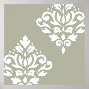 Poster Défiler Damas Art I Blanc sur Vert