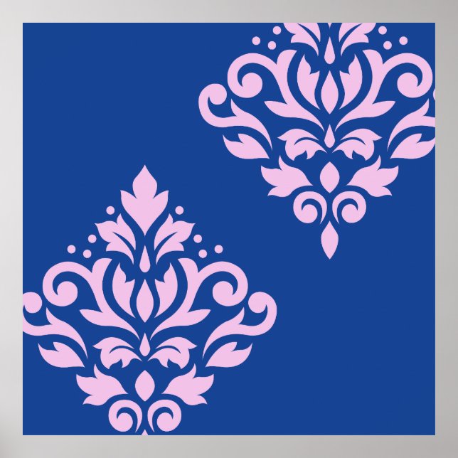 Poster Défiler Damas Art I rose sur bleu (Devant)