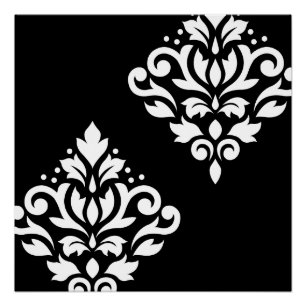 Poster Défiler Damas Art Ib Blanc sur noir