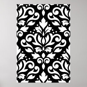 Poster Défiler Damas Grand Motif blanc sur noir