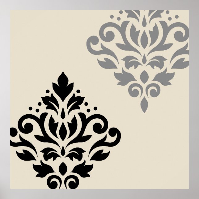 Poster Défiler Damask Art I Black Grey Crème (Devant)
