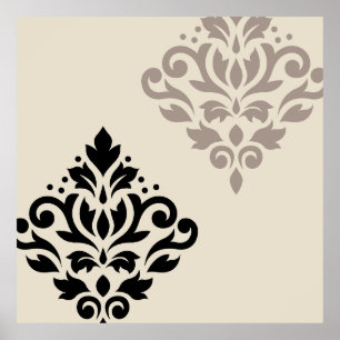 Poster Défiler Damask Art I Black Taupe Crème