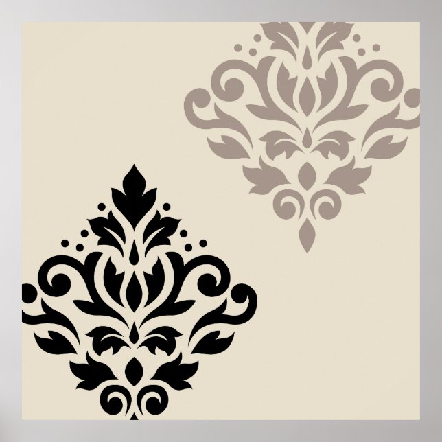 Poster Défiler Damask Art I Black Taupe Crème (Devant)
