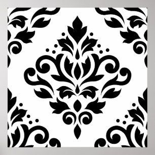 Poster Défiler Damask Grand Design (B) Noir sur Blanc