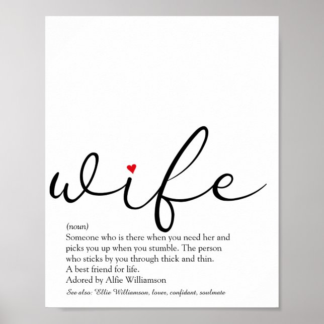 Poster Définition Femme Red Love Heart Élégant Script (Devant)