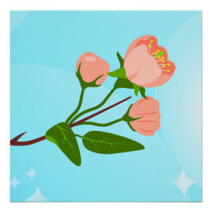 Poster Dégradé du ciel bleu avec branche de ressort fleur