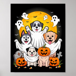 Poster Déguisement d'Halloween de chien fantôme drôle pou