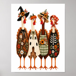 Poster Déguisements drôles de dinde Thanksgiving Hallowee