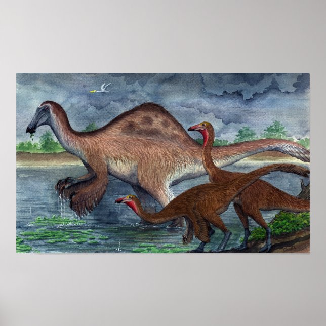 Poster Deinocheirus et Gallimimus Imprimer (Devant)