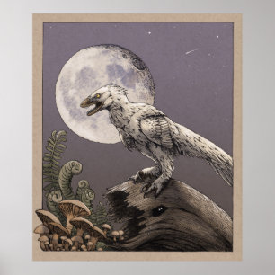 Poster Deinonychus et la Lune