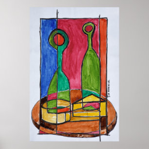 Poster Déjeuner au vin, au fromage et à la baguette  Pari