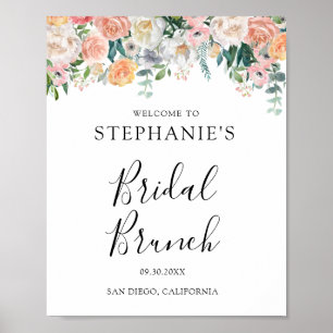 Poster Déjeuner de mariage floral rose pêche 