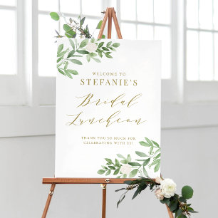 Poster Déjeuner nuptial d'or vert et de fleurs blanches