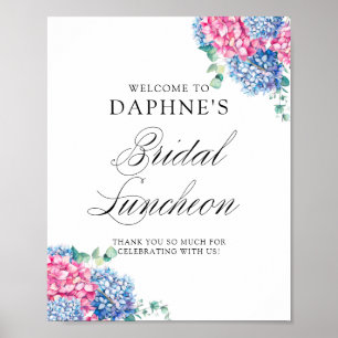 Poster Déjeuner nuptial rose et bleu Hydrangeas Bienvenue