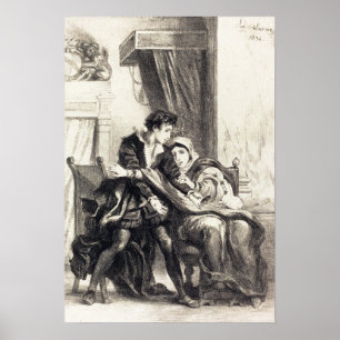 Poster Delacroix - Hamlet Et La Reine (Acte III Scène I..