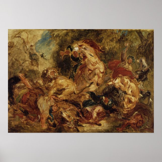 Poster Delacroix - La chasse au lion (Devant)