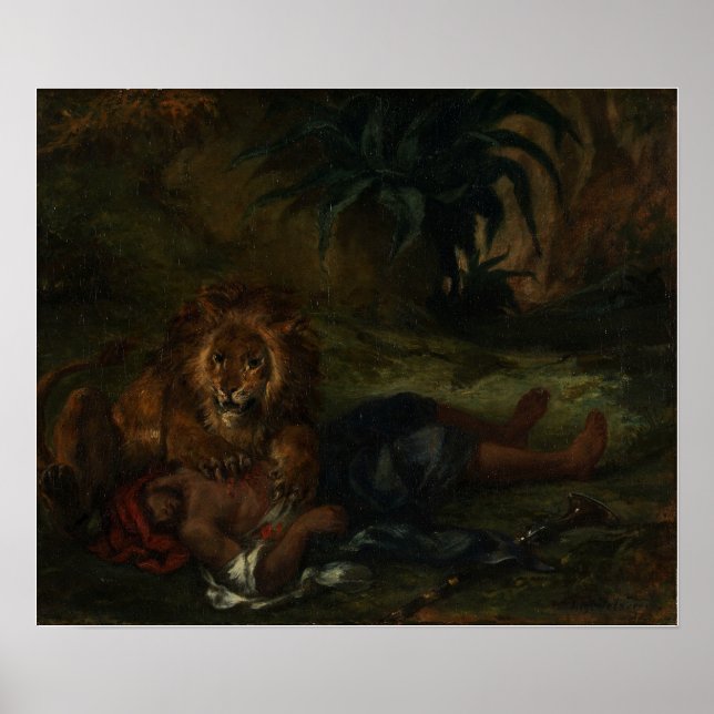 Poster Delacroix - Lion dévorant un Arabe 1847 (Devant)