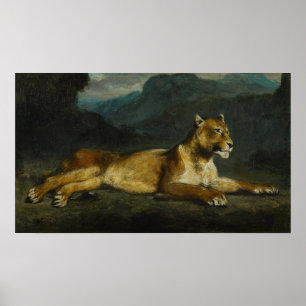 Poster Delacroix - Lionne qui se cabre 1855