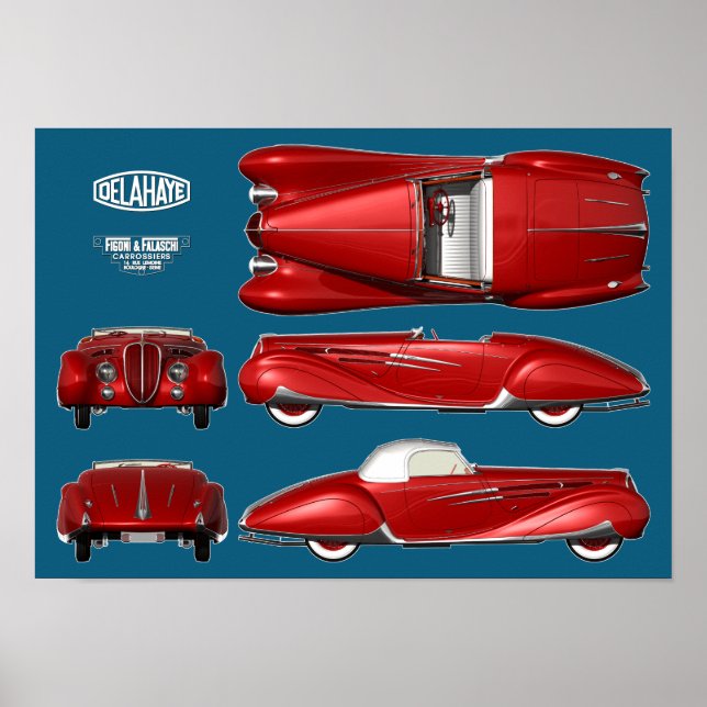 Poster Delahaye 165 Figoni et Falaschi (Devant)