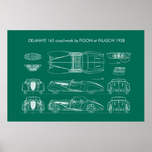Poster Delahaye 165 Figoni et Falaschi Blueprint