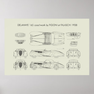 Poster Delahaye 165 Figoni et Falaschi Plan directeur