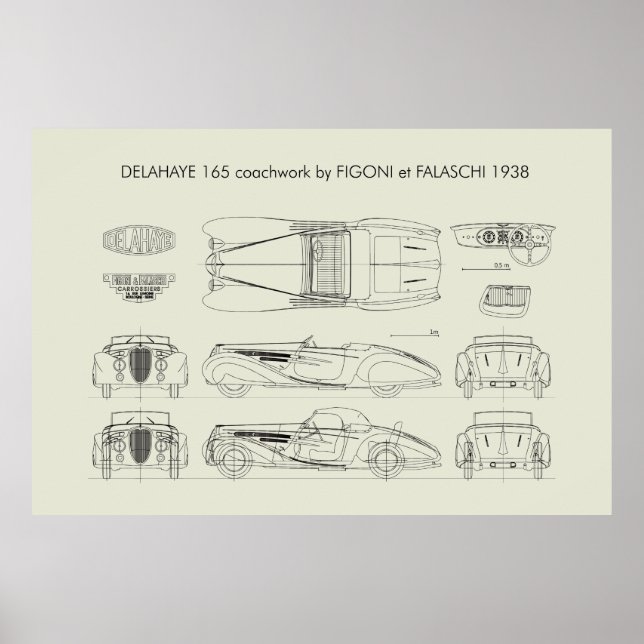 Poster Delahaye 165 Figoni et Falaschi Plan directeur (Devant)