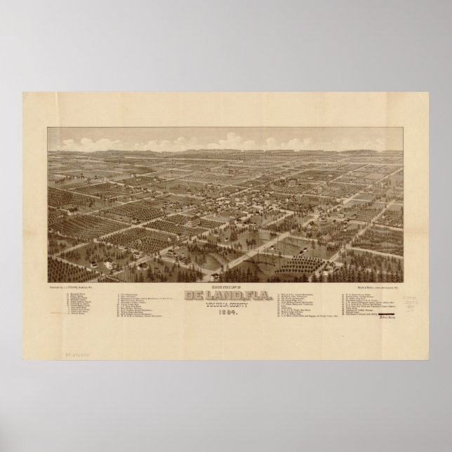 Poster DeLand Floride 1884 Antique carte panoramique (Devant)