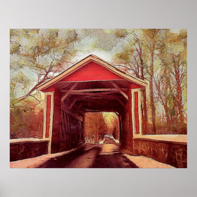 Poster Delaware Ashland Pont couvert Bois (Devant)