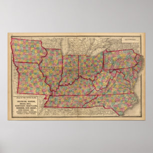Poster Delaware, Illinois, Indiana, Iowa Caroline du Nord