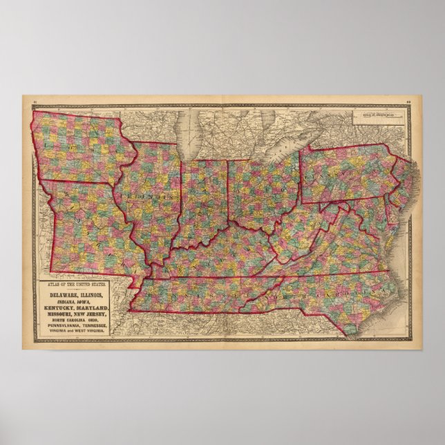 Poster Delaware, Illinois, Indiana, Iowa Caroline du Nord (Devant)