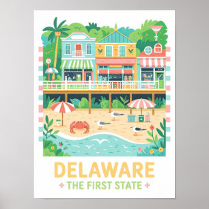 Poster Delaware Premier Etat USA Summer Travel