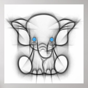 Poster d'éléphant aux yeux bleus mignons