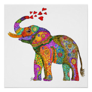 Poster d'éléphant mignon et coloré 20" x 20"