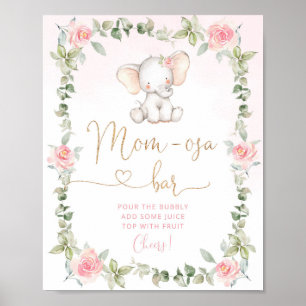 Poster d'éléphant rose fleuri maman-osa bar
