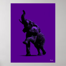 Poster d'éléphant - Silhouette noire sur violet