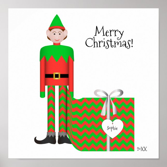 Poster d'elfe de Noël - Forfait cadeau Chevron (Devant)