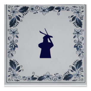 Poster Delft blue tuile moulin 'de Roos' à Delft