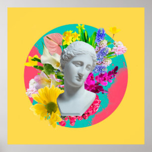 Poster Délicat. Collage avec la tête de plâtre isoler