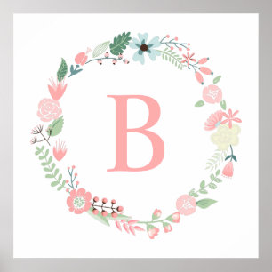 Poster Délicat Monogramme de couronne florale