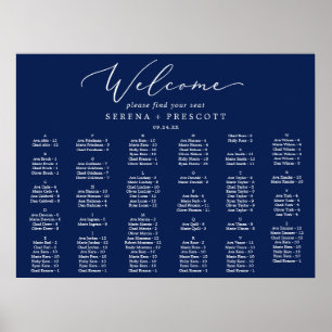 Poster Delicate Navy Blue 130 Guests Seating Chart