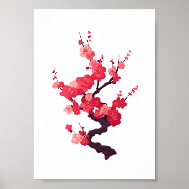 Poster Delicate Pink Japanese Cherry Tree Twig (Devant)