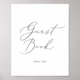 Poster Delicate Silver Calligraphy Guest Book Sign