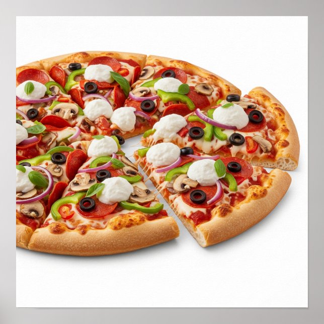 Poster Délicieuse pizza avec Toppings (Devant)