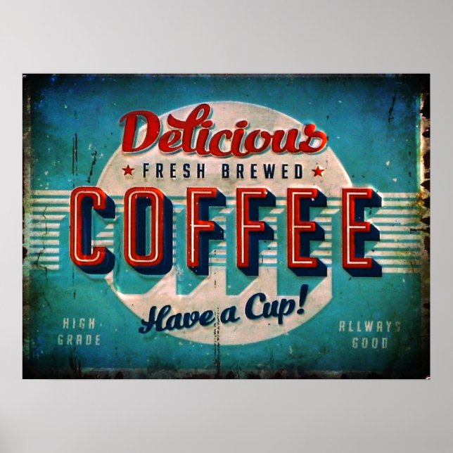 Poster Délicieux café frais frais vieux réplique ancienne (Devant)