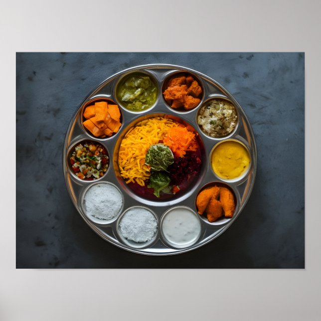 Poster Délicieux indien hindou Veg Thali (Devant)