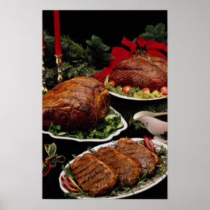 Poster Délicieux rôti de boeuf de vacances et steaks